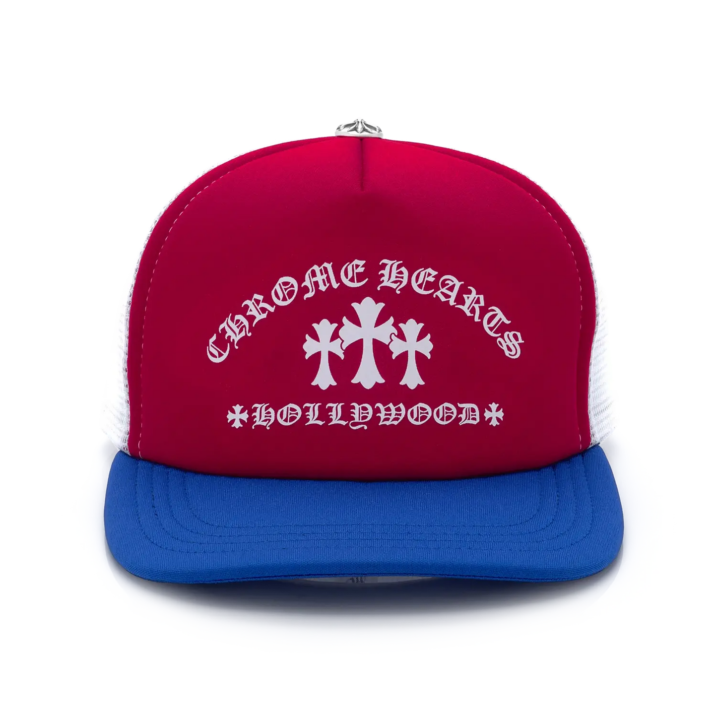 Chrome Hearts Cross Logo Colorblock Trucker Hat Red/White/Blue One Size